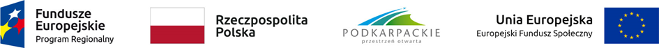 Logotyp RPO 2018 rok - od lewej logo z napisem Fundusze Europejskie Program Regionalny, flaga biało-czerwona i napis Rzeczpospolita Polska, logo Podkarpackie przestrzeń otwarta, napis Unia Europejska Europejski Fundusz Spałeczny i flaga Unii Europejskiej.