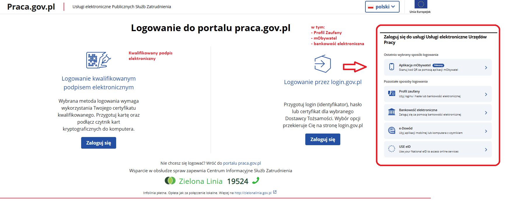 Wycinek ekranu portalu praca.gov.pl numer 2