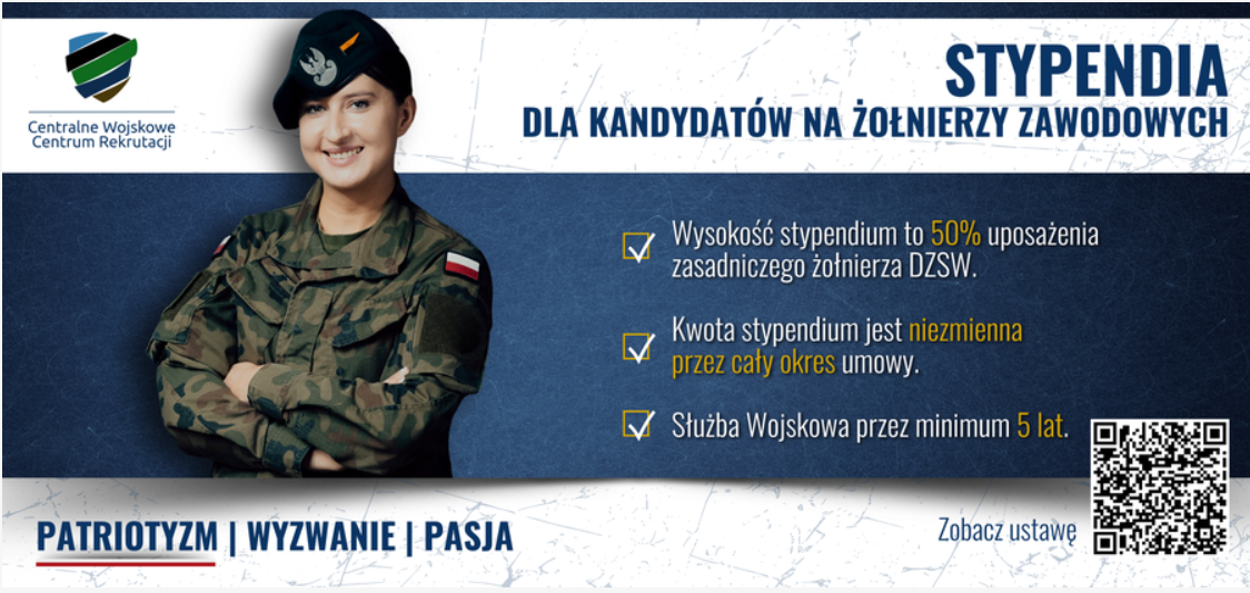 Plakat Stypendia dla kandydatów na żołnierzy zawodowych